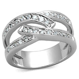 3W806 - Rhodium Brass Ring with AAA Grade CZ  in Clear - Alamode
