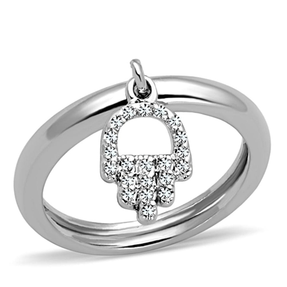 3W808 - Rhodium Brass Ring with AAA Grade CZ  in Clear - Alamode