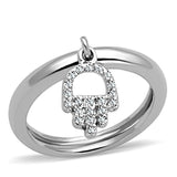 3W808 - Rhodium Brass Ring with AAA Grade CZ  in Clear - Alamode
