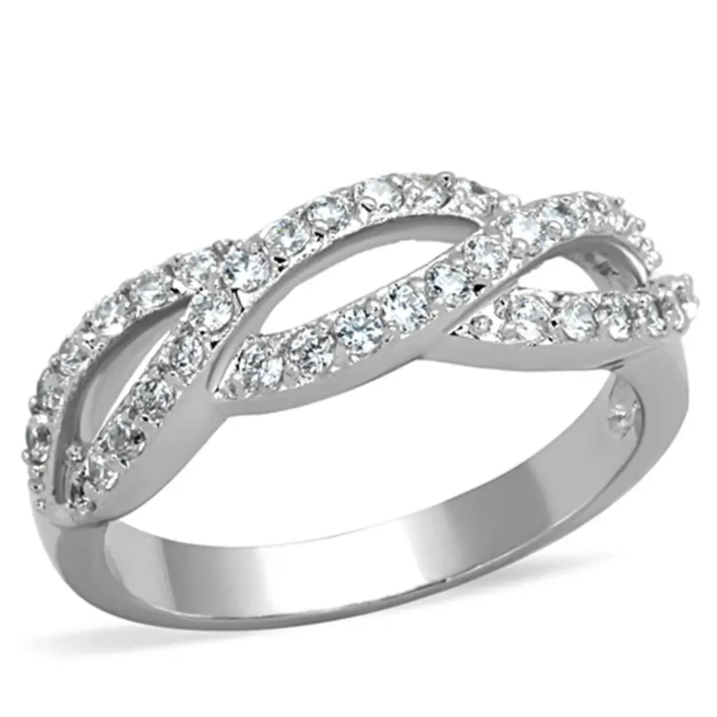 3W809 - Rhodium Brass Ring with AAA Grade CZ in Clear - Alamode - Flyclothing LLC