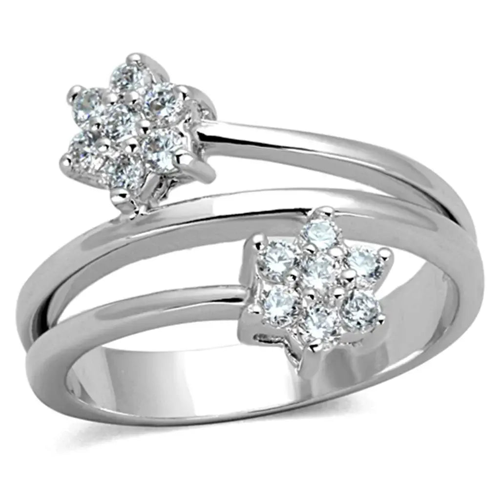 3W810 - Rhodium Brass Ring with AAA Grade CZ in Clear - Alamode - Flyclothing LLC