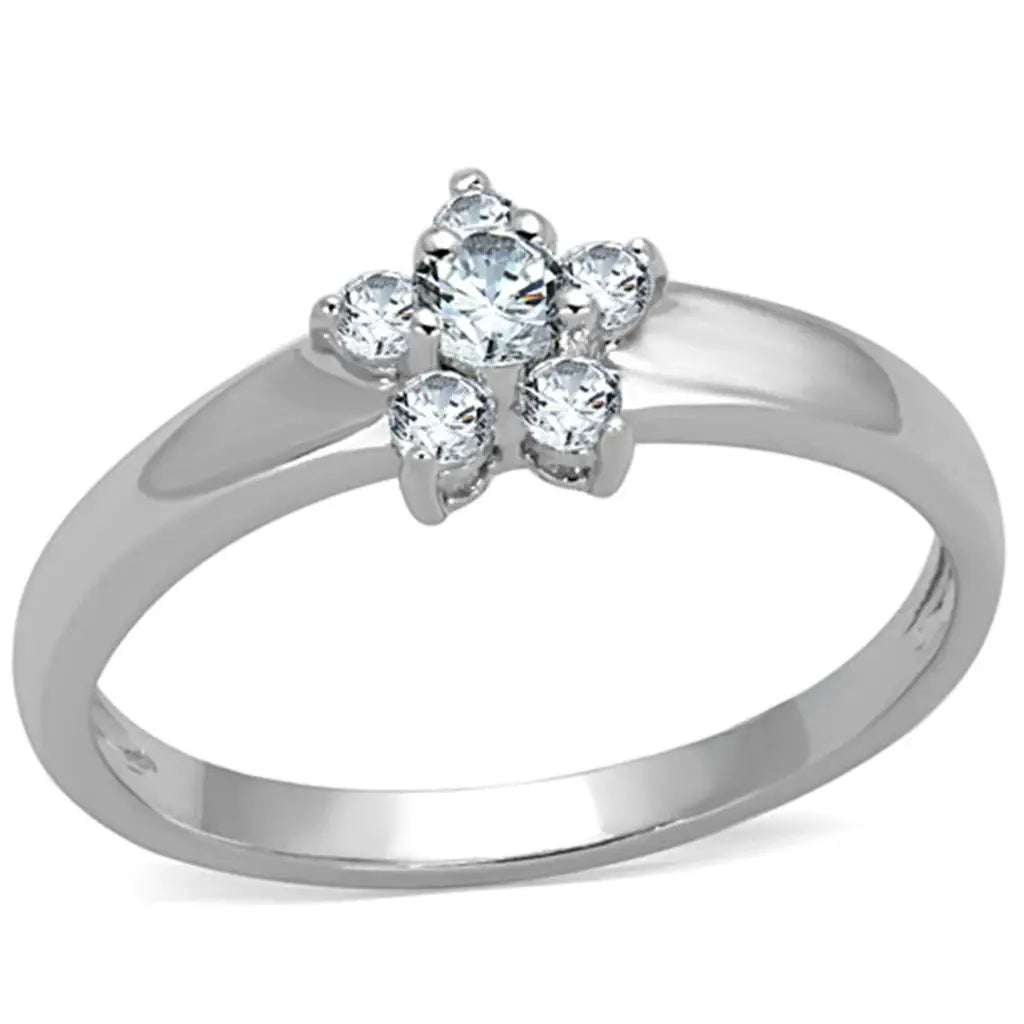 3W814 - Rhodium Brass Ring with AAA Grade CZ in Clear - Alamode - Flyclothing LLC