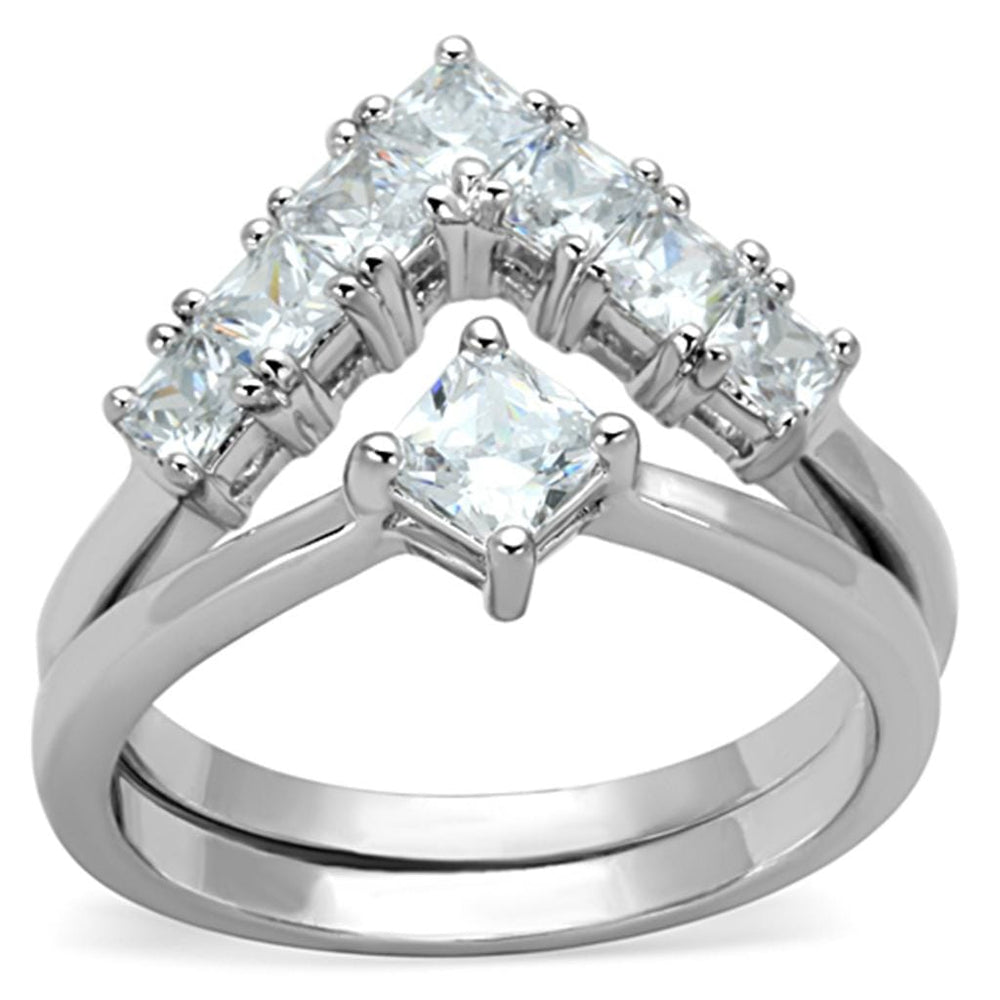 3W815 - Rhodium Brass Ring with AAA Grade CZ  in Clear - Alamode