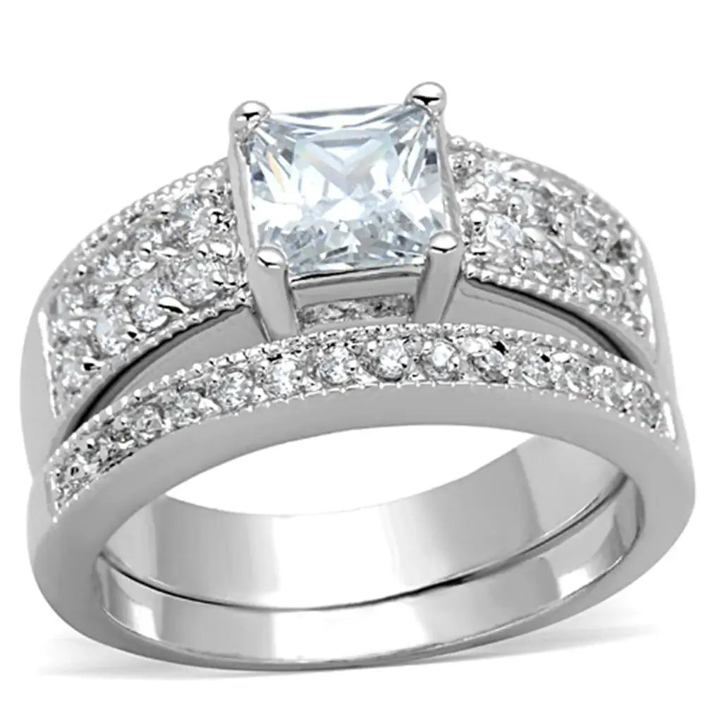 3W817 - Rhodium Brass Ring with AAA Grade CZ in Clear - Alamode - Flyclothing LLC