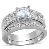 3W817 - Rhodium Brass Ring with AAA Grade CZ  in Clear - Alamode