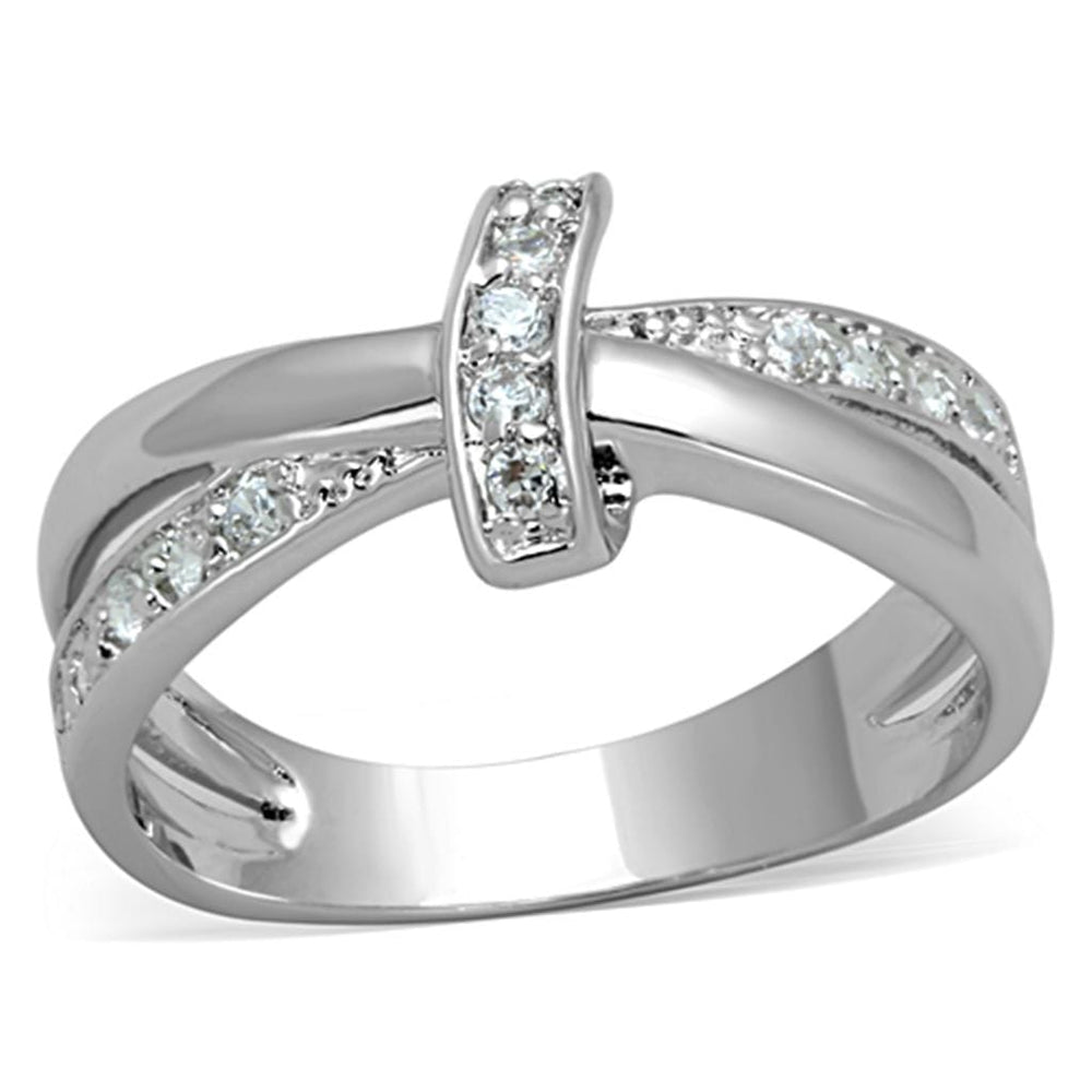 3W819 - Rhodium Brass Ring with AAA Grade CZ  in Clear - Alamode