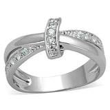 3W819 - Rhodium Brass Ring with AAA Grade CZ  in Clear - Alamode