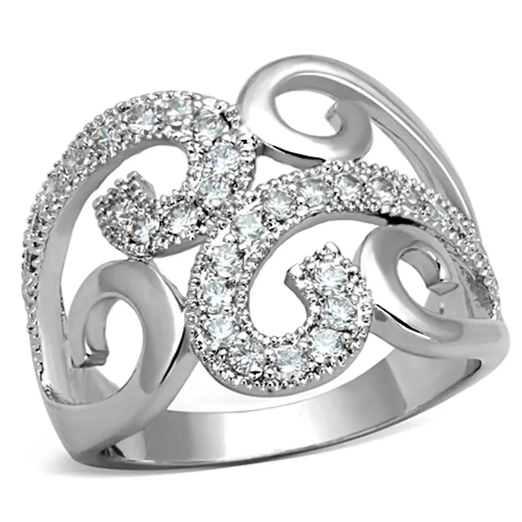 3W827 - Rhodium Brass Ring with AAA Grade CZ in Clear - Alamode - Flyclothing LLC