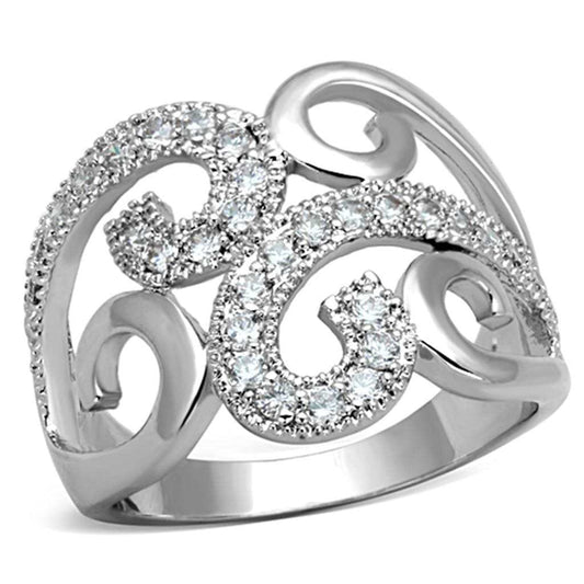 3W827 - Rhodium Brass Ring with AAA Grade CZ in Clear - Alamode - Flyclothing LLC