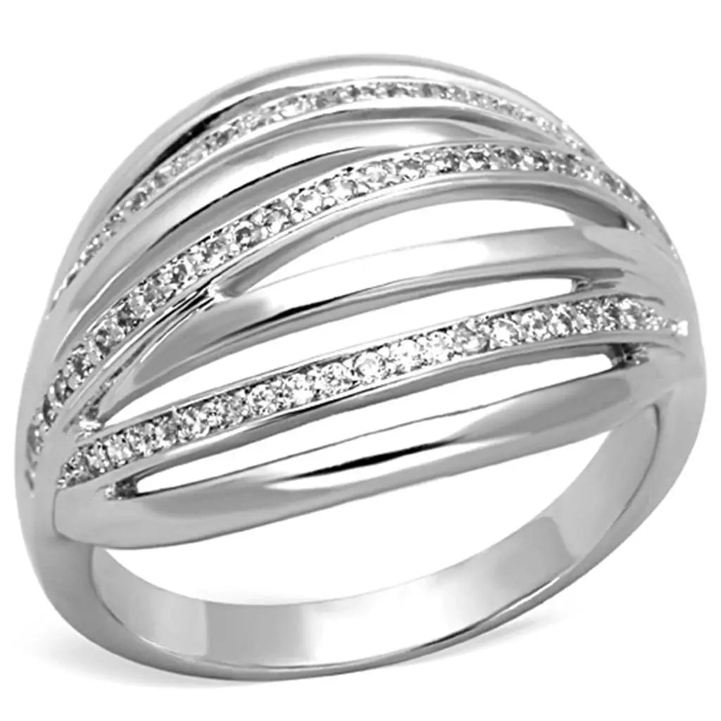 3W828 - Rhodium Brass Ring with AAA Grade CZ in Clear - Alamode - Flyclothing LLC