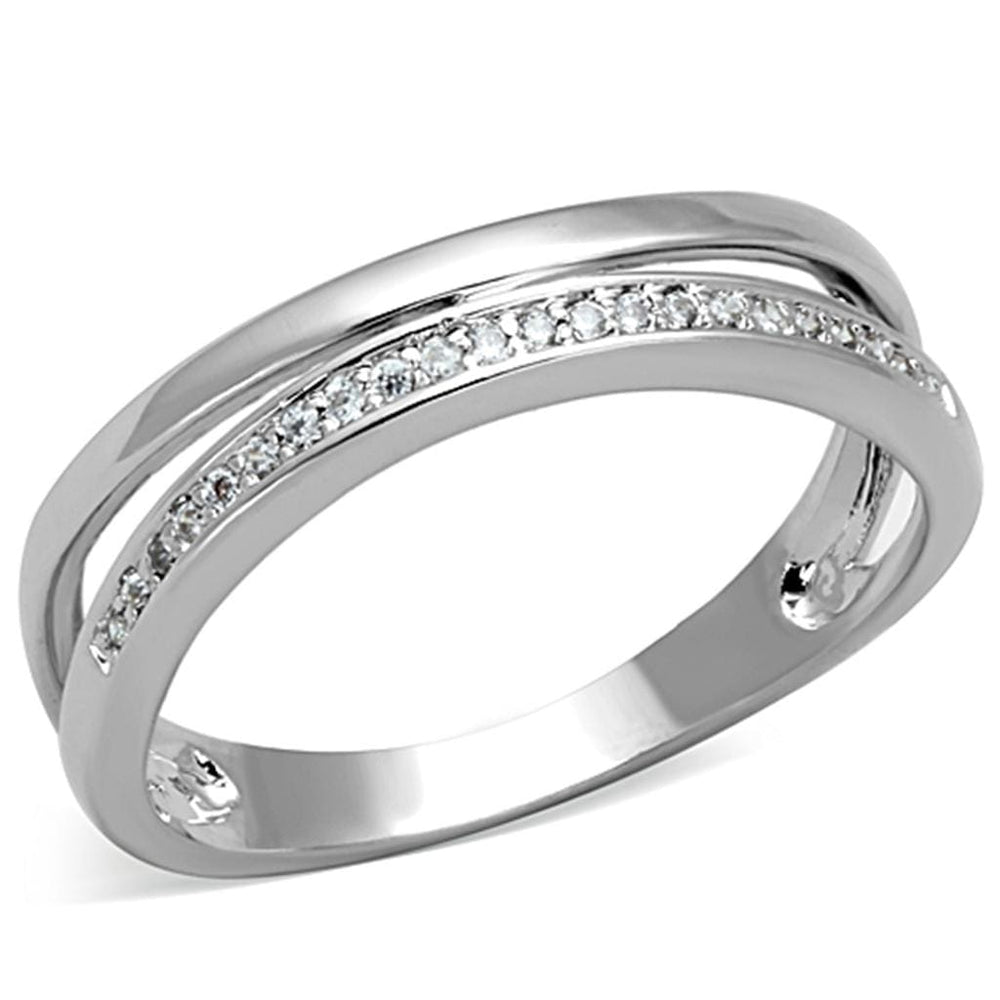 3W829 - Rhodium Brass Ring with AAA Grade CZ  in Clear - Alamode