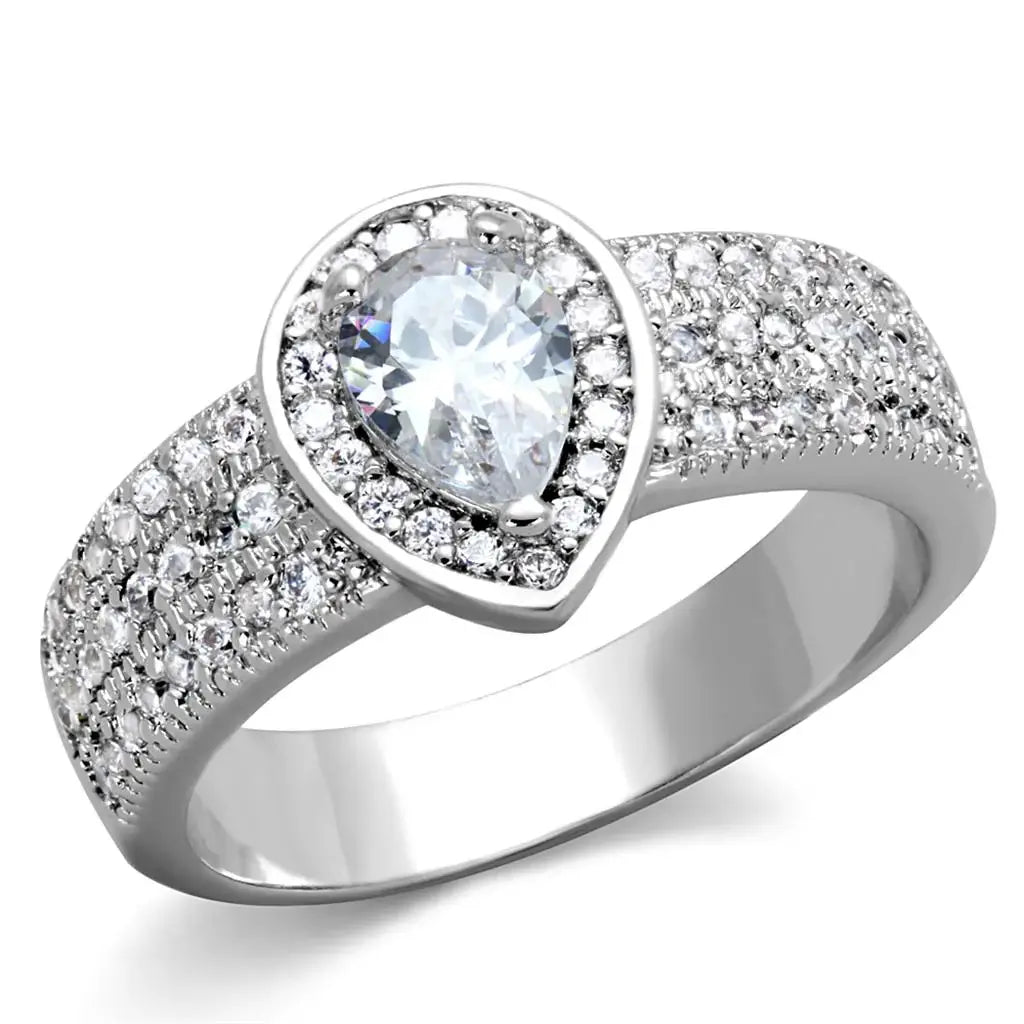3W831 - Rhodium Brass Ring with AAA Grade CZ in Clear - Alamode - Flyclothing LLC