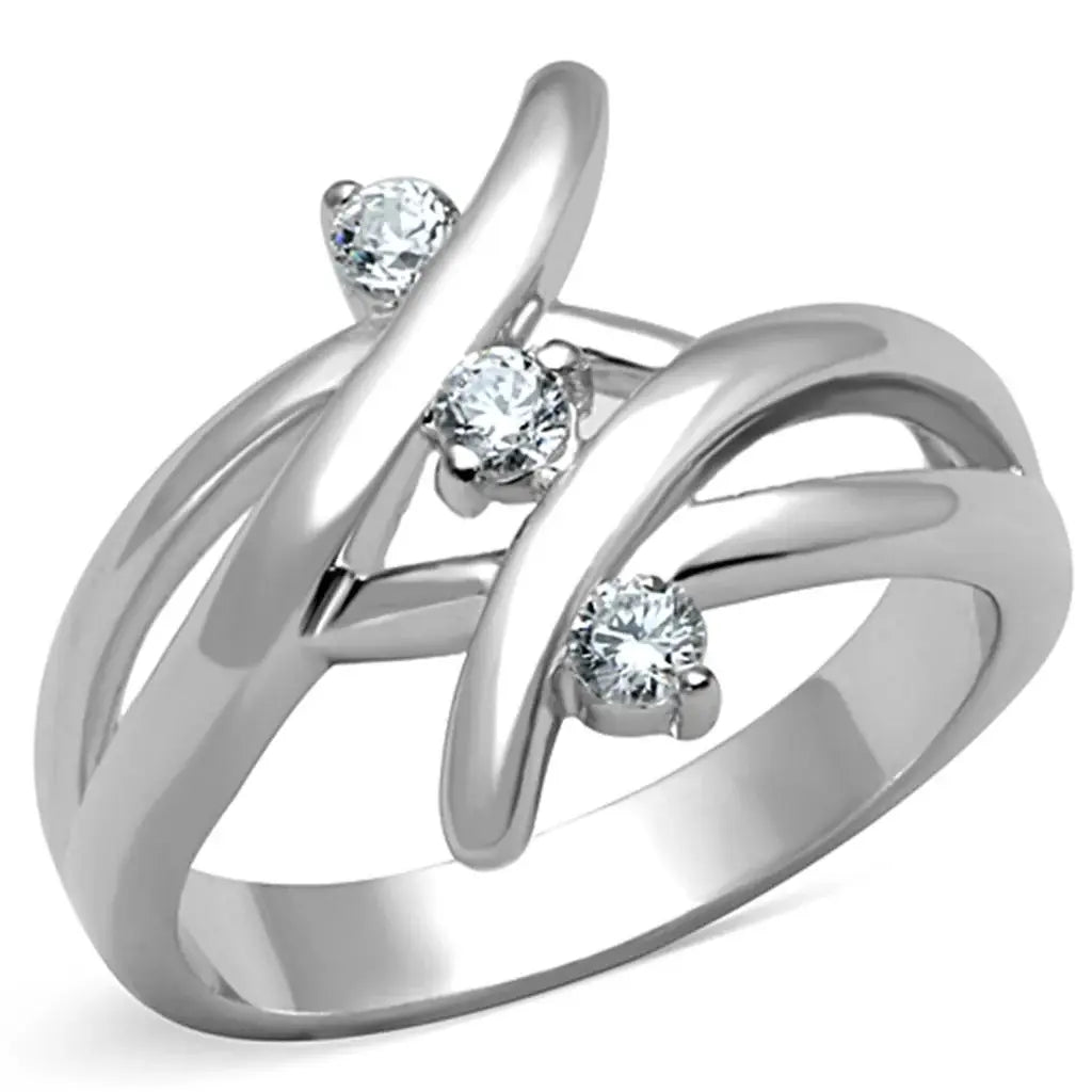 3W833 - Rhodium Brass Ring with AAA Grade CZ in Clear - Alamode - Flyclothing LLC