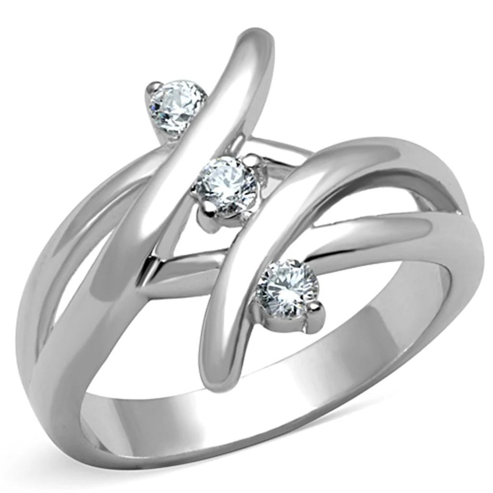 3W833 - Rhodium Brass Ring with AAA Grade CZ  in Clear - Alamode