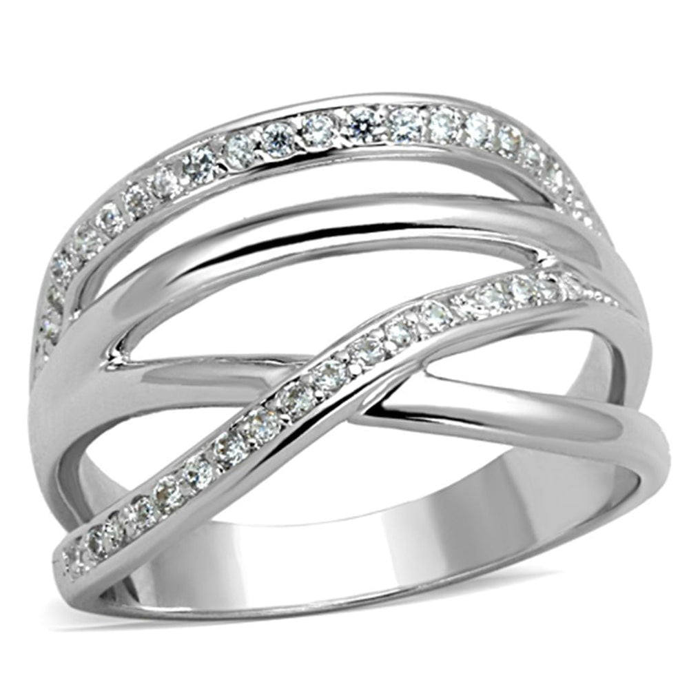 3W836 - Rhodium Brass Ring with AAA Grade CZ  in Clear - Alamode