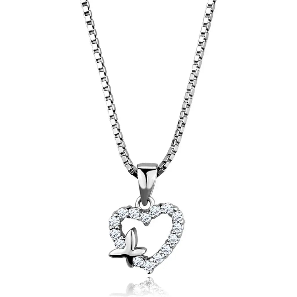 3W840 - Rhodium Brass Chain Pendant with AAA Grade CZ in Clear - Alamode - Flyclothing LLC