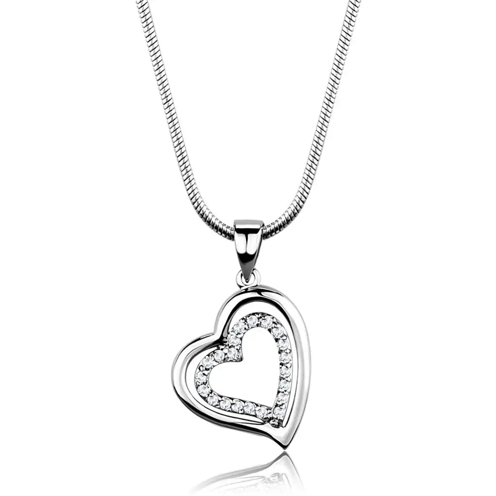 3W841 - Rhodium Brass Chain Pendant with AAA Grade CZ in Clear - Alamode - Flyclothing LLC