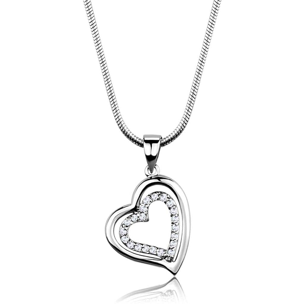 3W841 - Rhodium Brass Chain Pendant with AAA Grade CZ  in Clear - Alamode