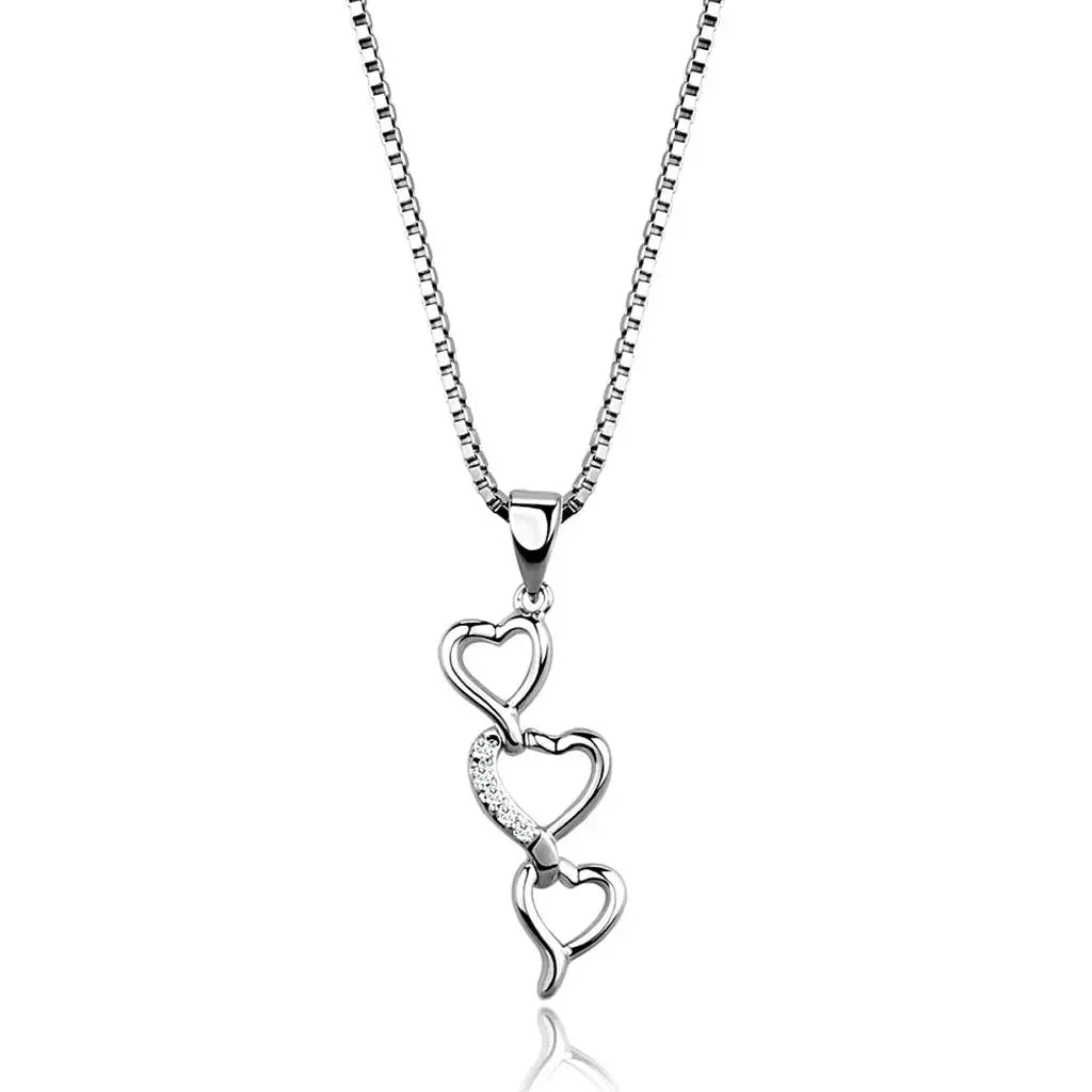3W843 - Rhodium Brass Chain Pendant with AAA Grade CZ in Clear - Alamode - Flyclothing LLC