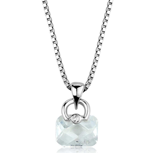 3W844 - Rhodium Brass Chain Pendant with AAA Grade CZ in Clear - Alamode - Flyclothing LLC