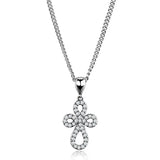 3W845 - Rhodium Brass Chain Pendant with AAA Grade CZ in Clear - Alamode - Flyclothing LLC