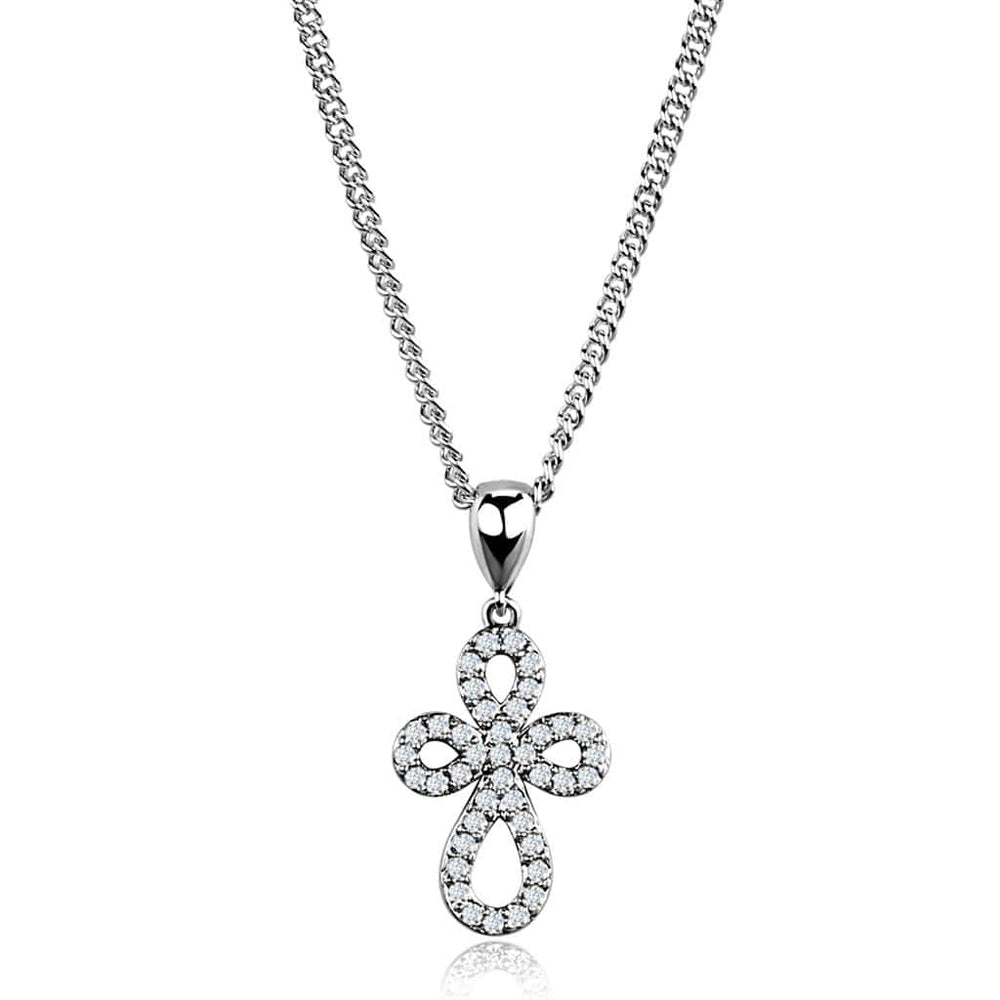 3W845 - Rhodium Brass Chain Pendant with AAA Grade CZ  in Clear - Alamode