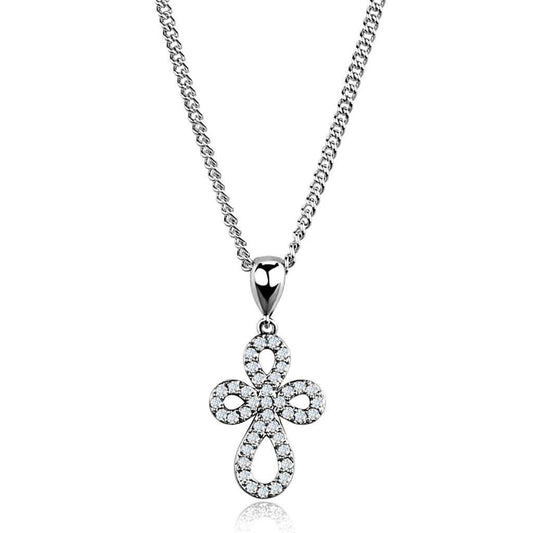 3W845 - Rhodium Brass Chain Pendant with AAA Grade CZ in Clear - Alamode - Flyclothing LLC