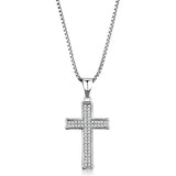 3W846 - Rhodium Brass Chain Pendant with AAA Grade CZ in Clear - Alamode - Flyclothing LLC