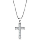 3W846 - Rhodium Brass Chain Pendant with AAA Grade CZ  in Clear