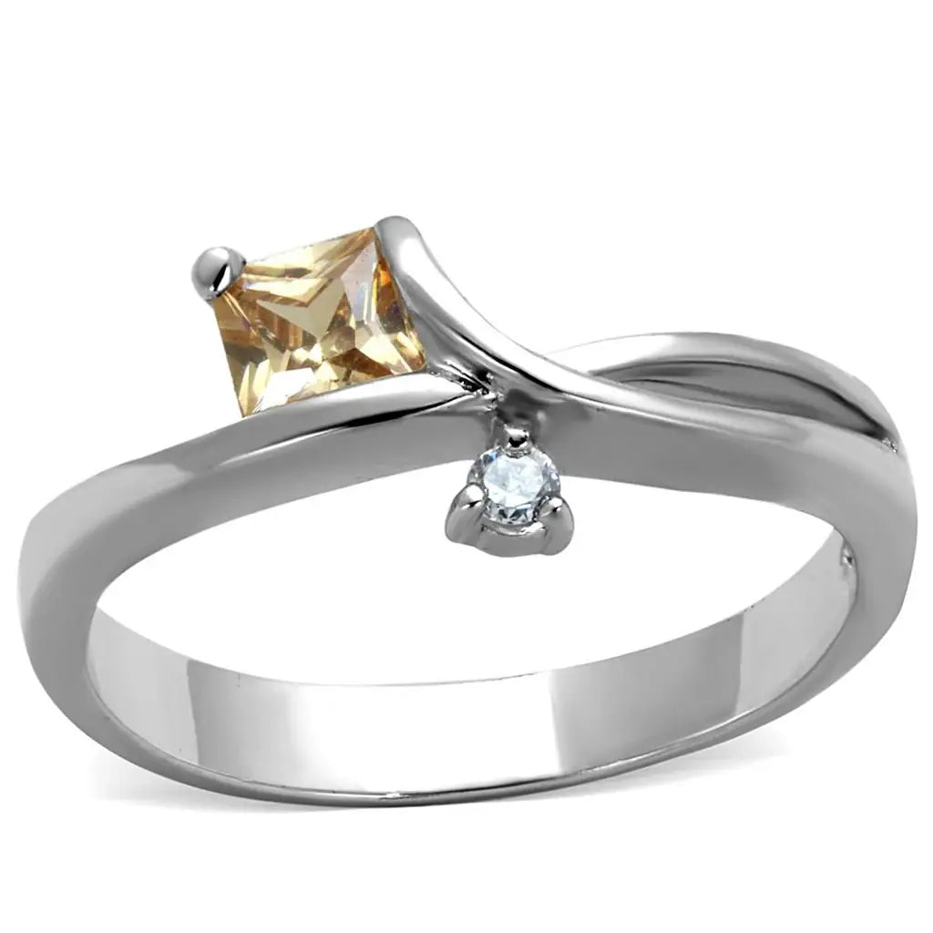 3W852 - Rhodium Brass Ring with AAA Grade CZ in Champagne - Alamode - Flyclothing LLC