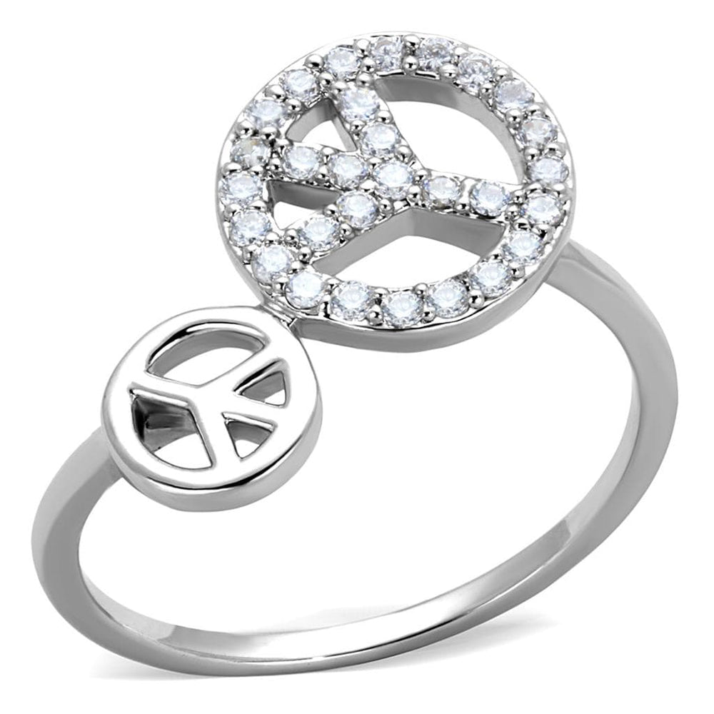 3W853 - Rhodium Brass Ring with AAA Grade CZ  in Clear - Alamode