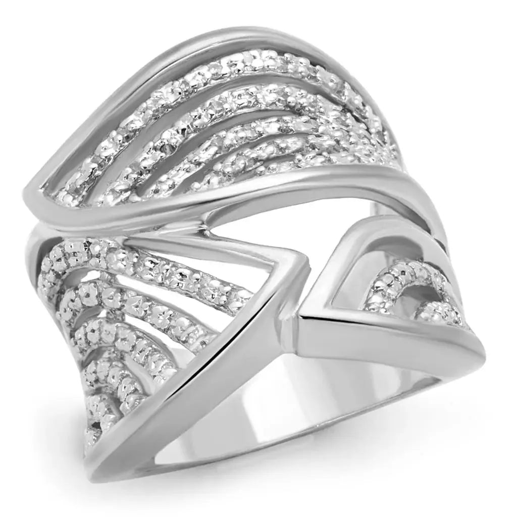 3W854 - Rhodium Brass Ring with AAA Grade CZ in Clear - Alamode - Flyclothing LLC