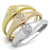 3W862 - Rhodium + Gold + Rose Gold Brass Ring with AAA Grade CZ  in Clear - Alamode