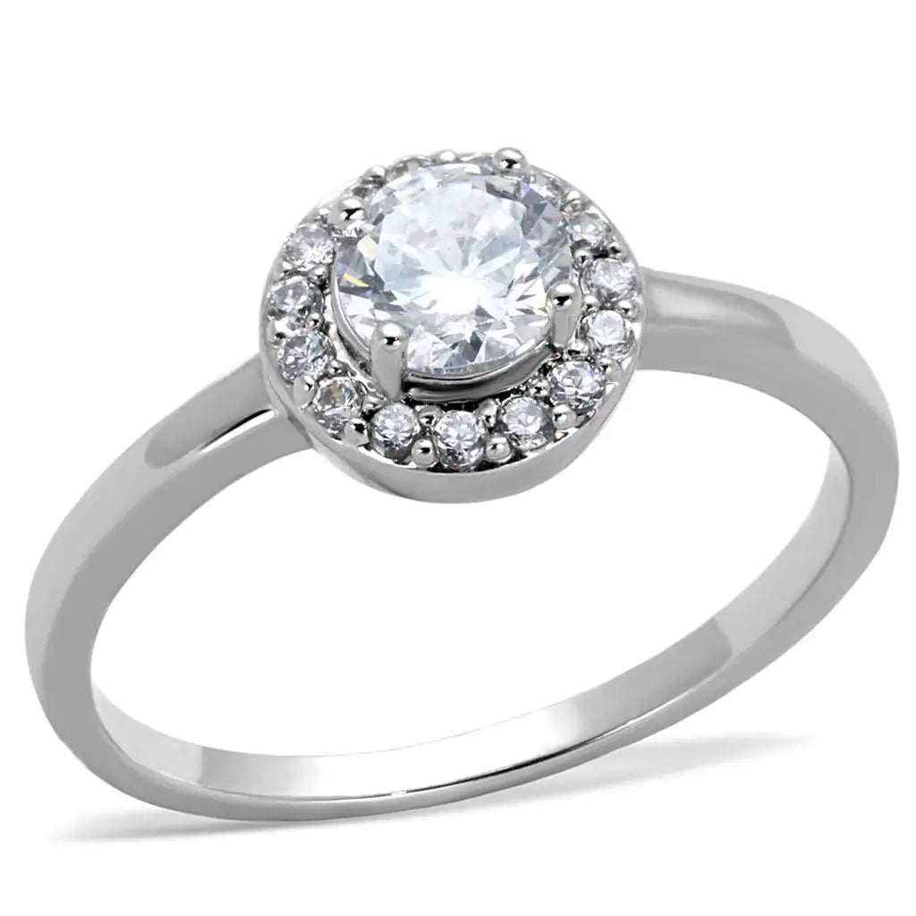 3W863 - Rhodium Brass Ring with AAA Grade CZ in Clear - Alamode - Flyclothing LLC