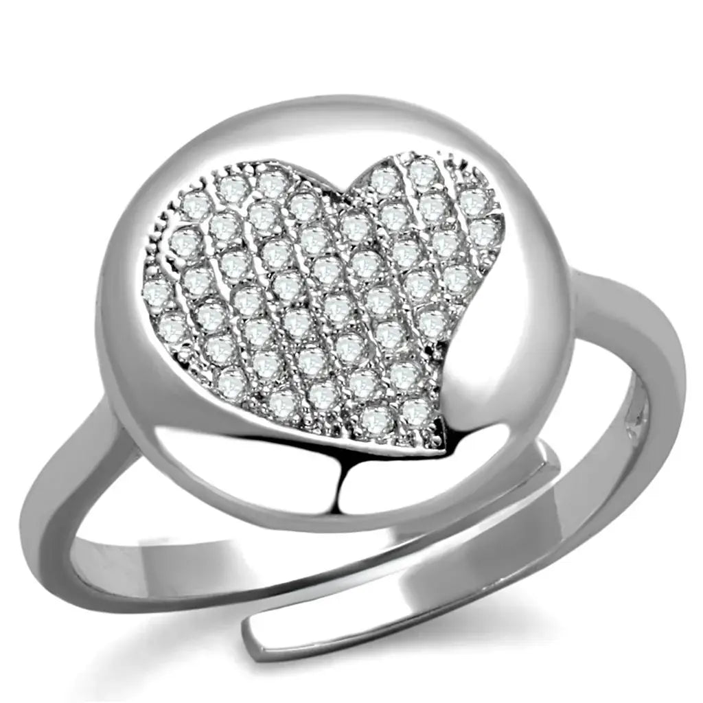3W864 - Rhodium Brass Ring with AAA Grade CZ in Clear - Alamode - Flyclothing LLC