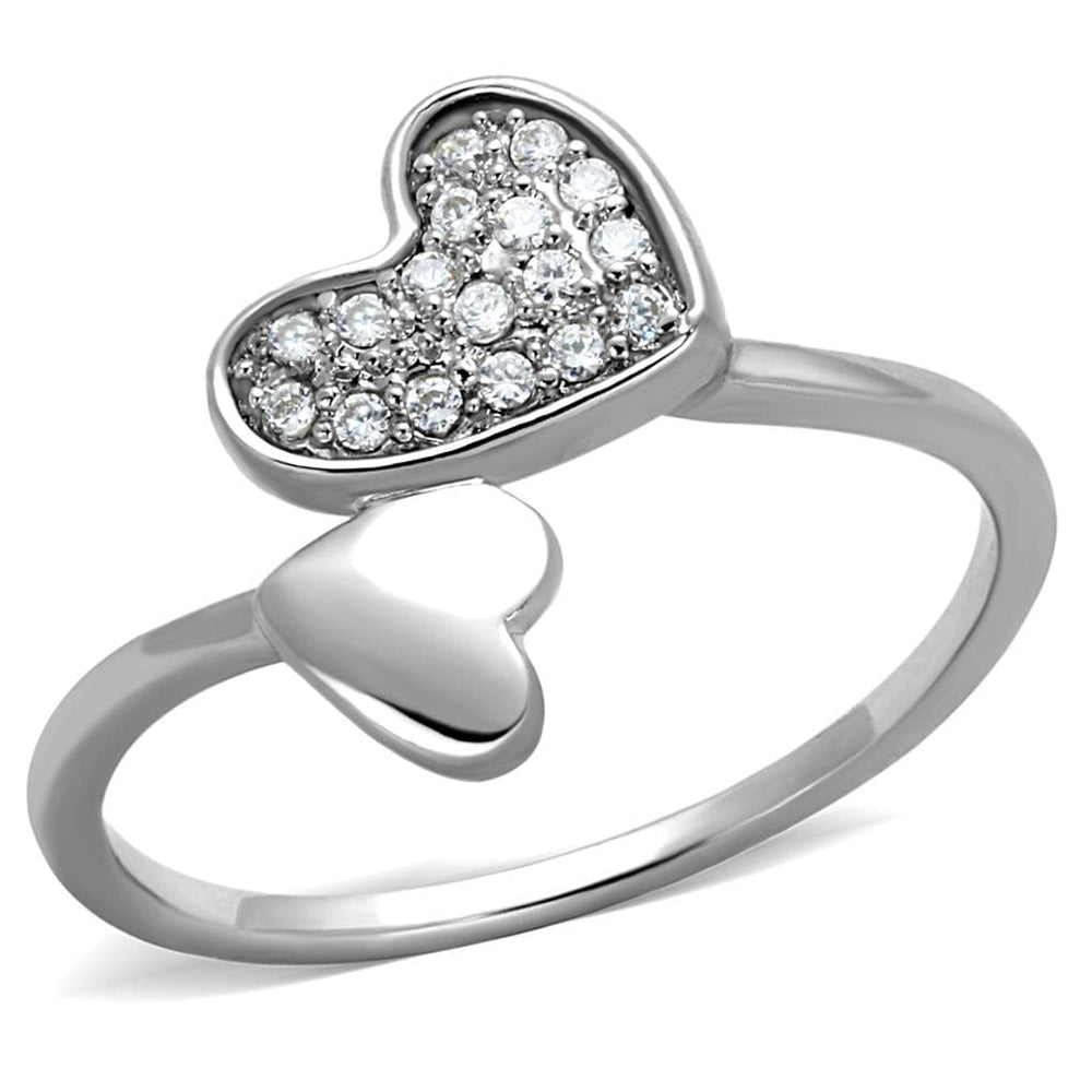 3W867 - Rhodium Brass Ring with AAA Grade CZ  in Clear - Alamode