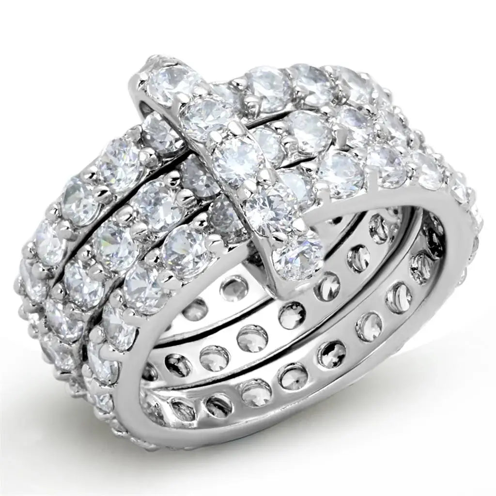 3W875 - Rhodium Brass Ring with AAA Grade CZ in Clear - Alamode - Flyclothing LLC