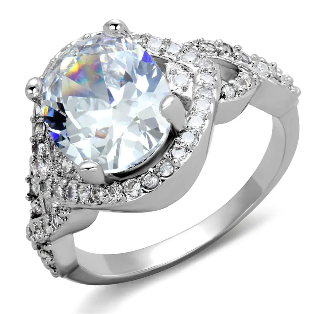 3W880 - Rhodium Brass Ring with AAA Grade CZ in Clear - Alamode - Flyclothing LLC