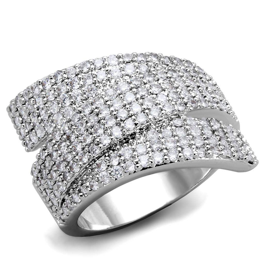 3W883 - Rhodium Brass Ring with AAA Grade CZ in Clear - Alamode - Flyclothing LLC