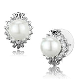 3W886 - Rhodium Brass Earrings with Synthetic Pearl in White - Alamode - Flyclothing LLC