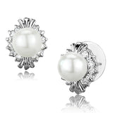 3W886 - Rhodium Brass Earrings with Synthetic Pearl in White - Alamode