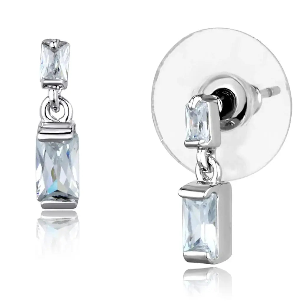 3W887 - Rhodium Brass Earrings with AAA Grade CZ in Clear - Alamode - Flyclothing LLC