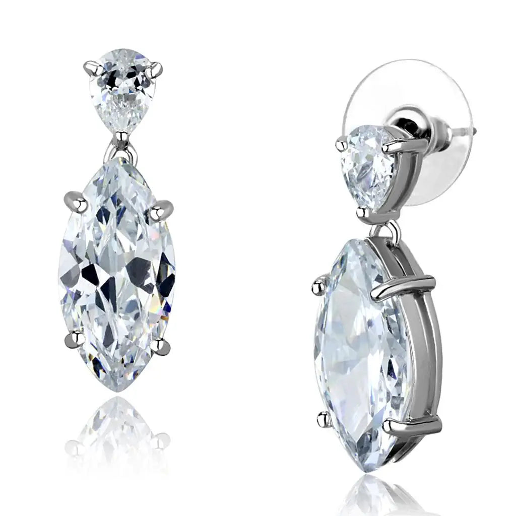 3W889 - Rhodium Brass Earrings with AAA Grade CZ in Clear - Alamode - Flyclothing LLC