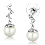 3W894 - Rhodium Brass Earrings with Synthetic Pearl in White - Alamode - Flyclothing LLC