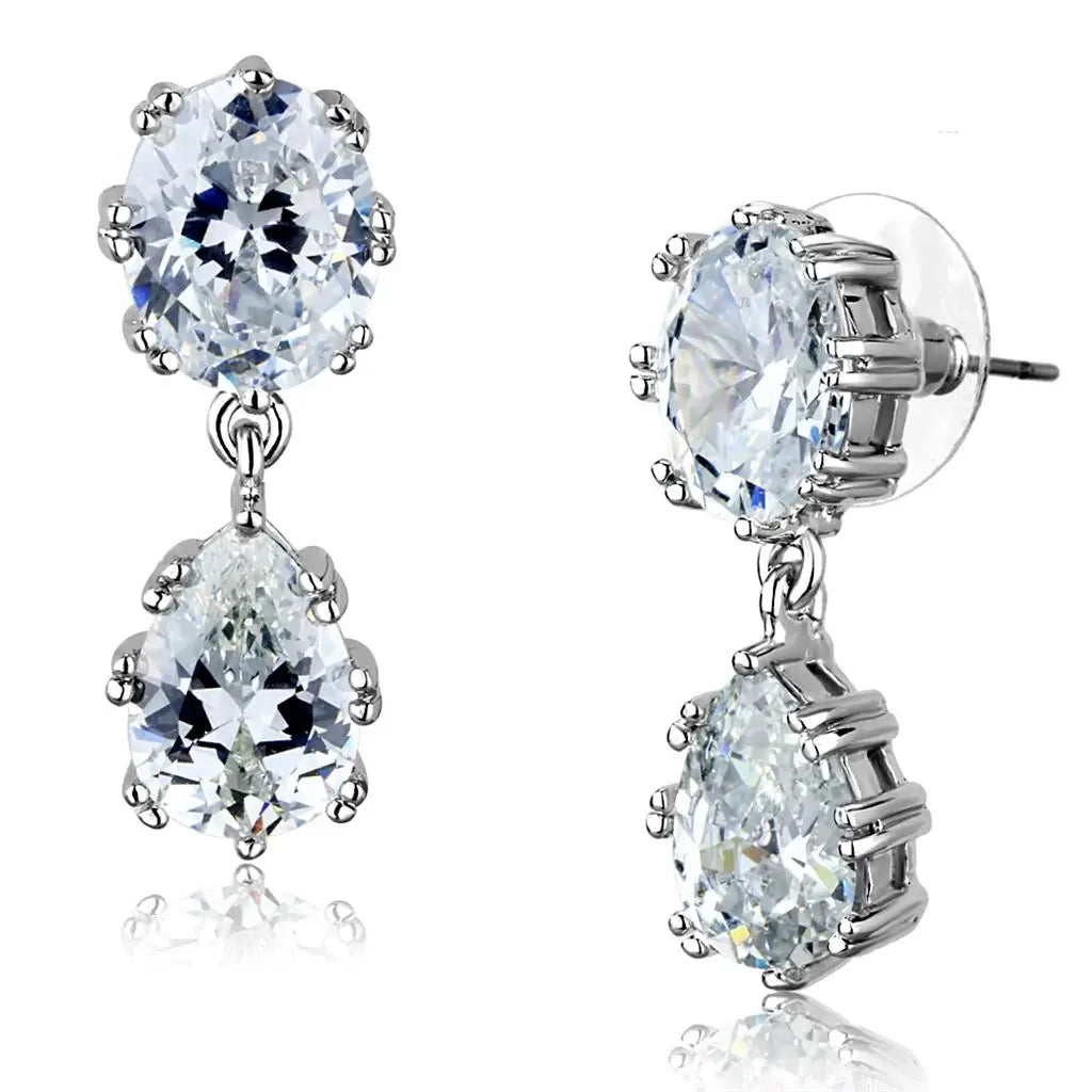 3W897 - Rhodium Brass Earrings with AAA Grade CZ in Clear - Alamode - Flyclothing LLC