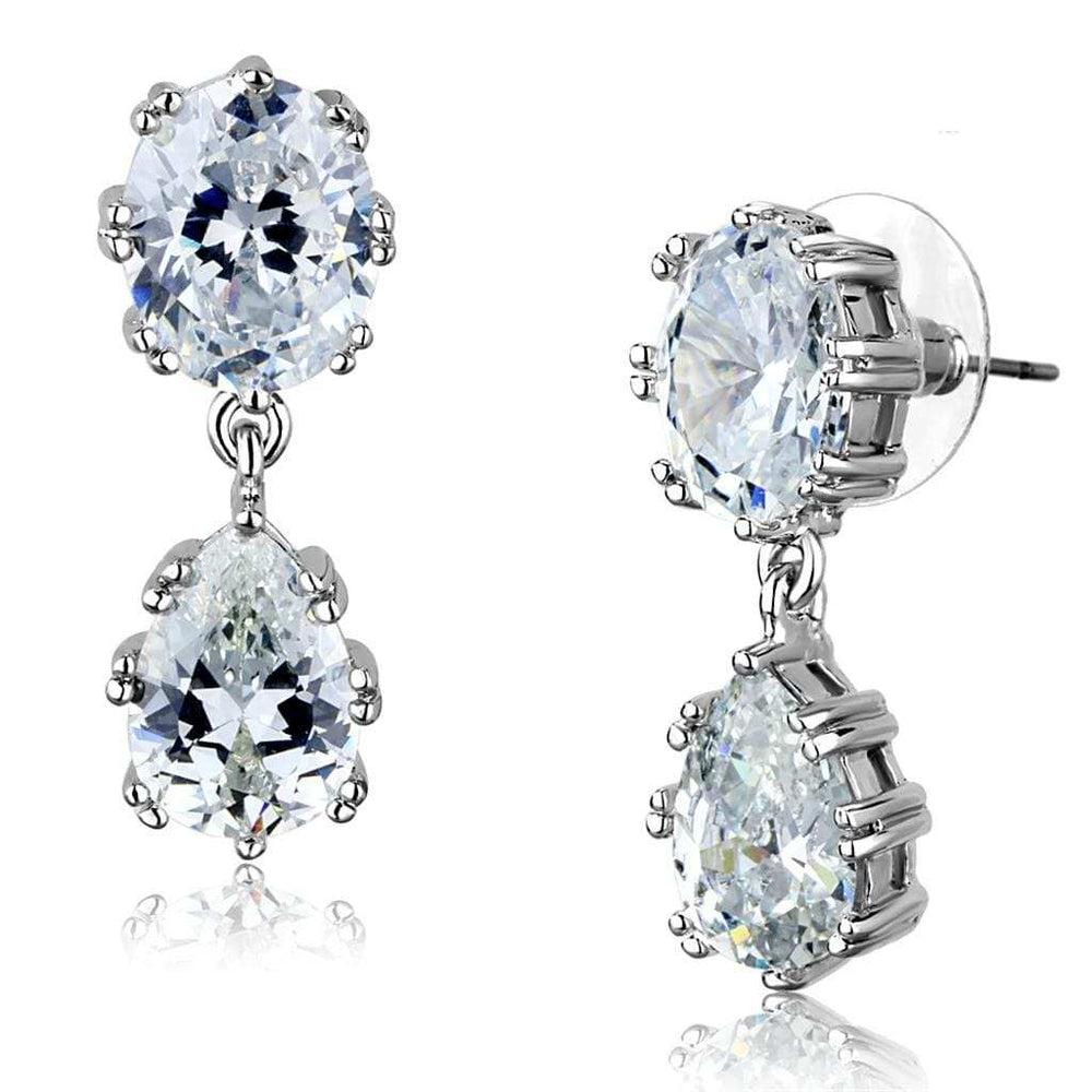 3W897 - Rhodium Brass Earrings with AAA Grade CZ  in Clear - Alamode
