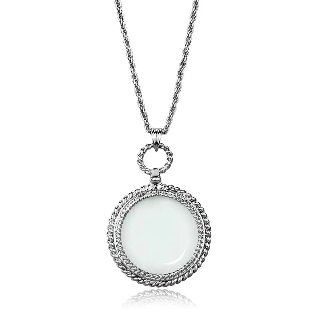 3W909 - Rhodium Brass Magnifier pendant with Synthetic Synthetic Glass in Clear - Alamode - Flyclothing LLC