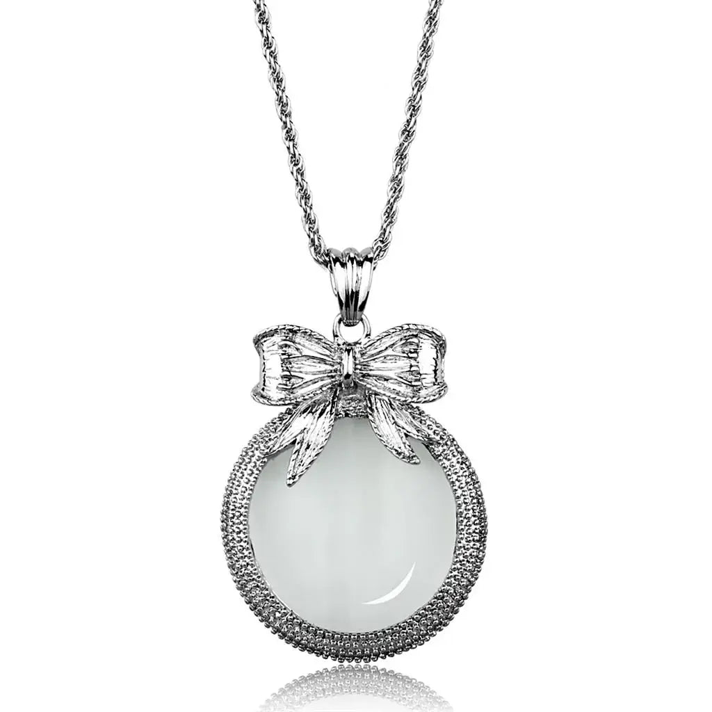 3W911 - Rhodium Brass Magnifier pendant with Synthetic Synthetic Glass in Clear - Alamode - Flyclothing LLC