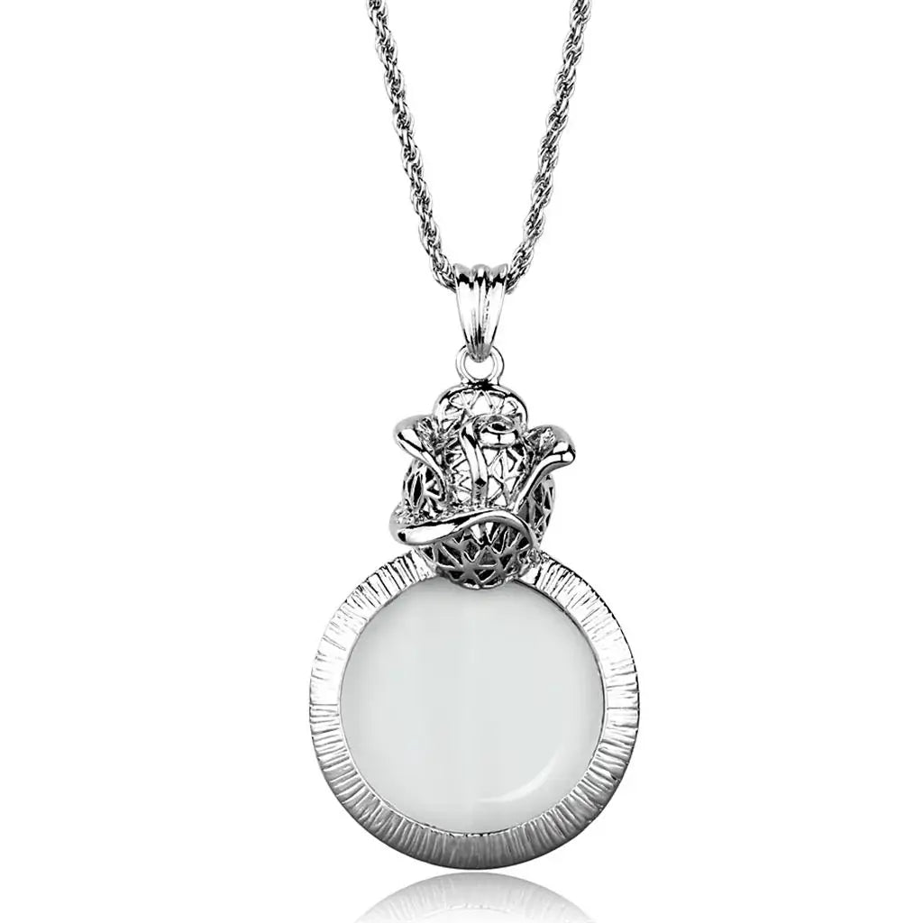 3W913 - Rhodium Brass Magnifier pendant with Synthetic Synthetic Glass in Clear - Alamode - Flyclothing LLC
