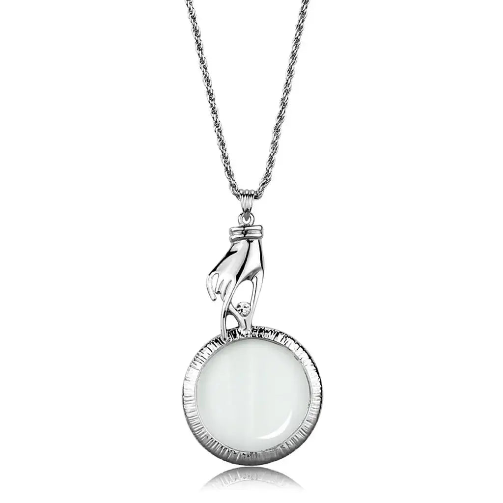 3W914 - Rhodium Brass Magnifier pendant with Top Grade Crystal in Clear - Alamode - Flyclothing LLC